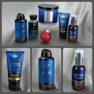 5pc Gift Lot Bath & Body Works Men's Collection Ocean 3-Wick Candle, Face etc...
